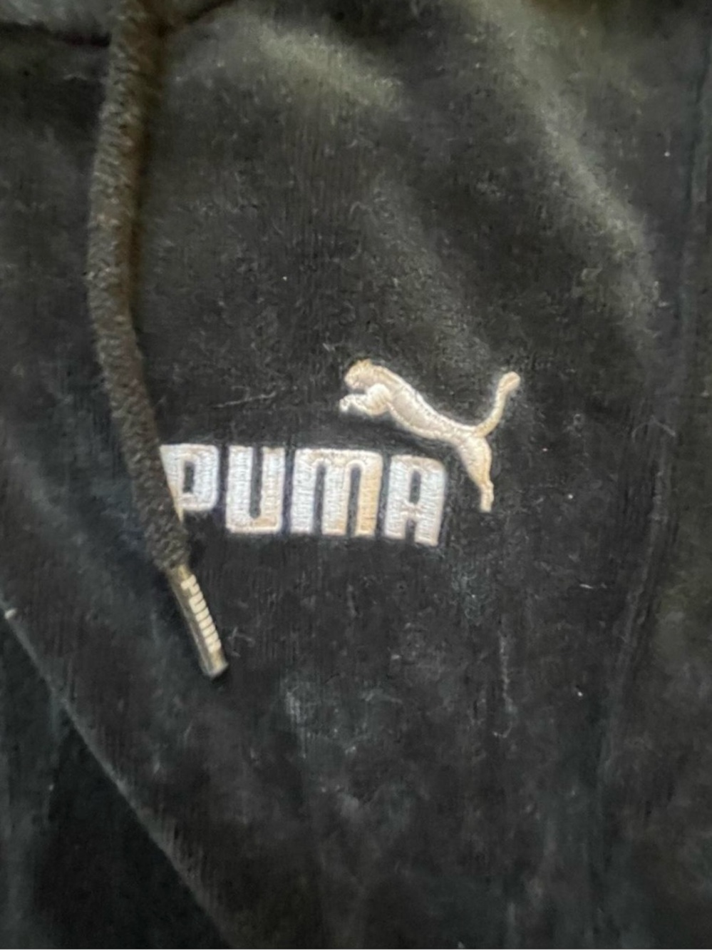 Puma Women’s Black Velour Hoodie with White Logo in size S - Picture 4 of 7
